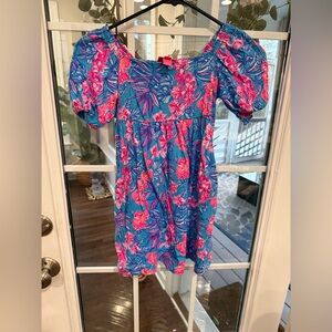 Lilly Pulitzer Girls Vibrant Blue and Pink Floral Dress Medium